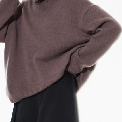 Ribbed Detail Turtleneck Dropped Shoulder Sweater