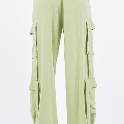 American Bazi Linen Wide Leg Cargo Pants