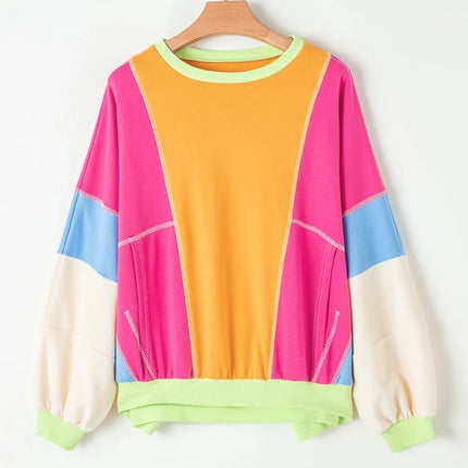 Color Block Round Neck Long Sleeve Top