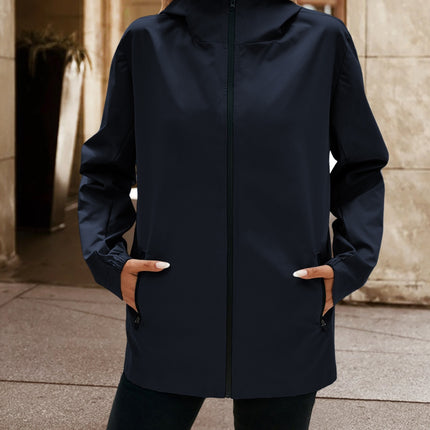 Pocketed Zip Up Hooded Jacket