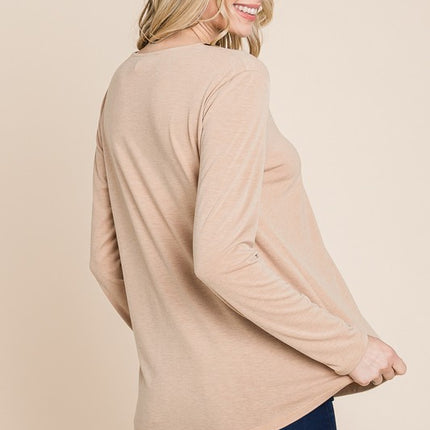 Super Lady Full Size Lace Contrast Long Sleeve Blouse