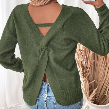 Perfee Twisted V-Neck Long Sleeve Sweatshirt