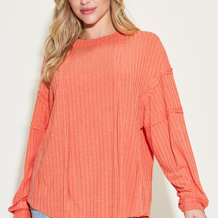 Basic Bae Full Size Ribbed Round Neck Long Sleeve T-Shirt