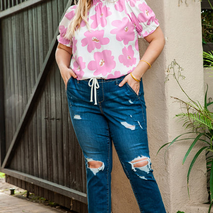 Plus Size Printed Round Neck Short Sleeve Top