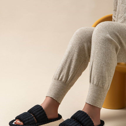 Open Toe Fluff Platform Slippers