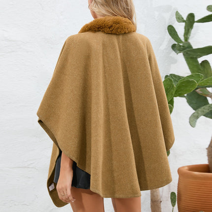 Fuzzy Trim Open Front Poncho