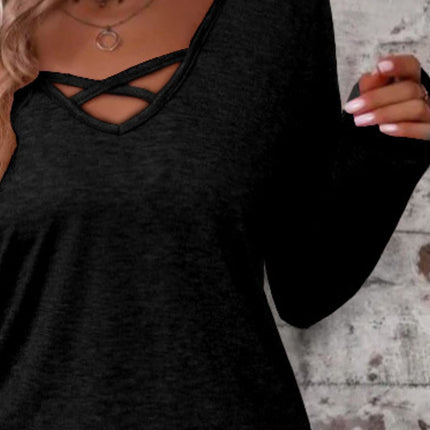 Crisscross V-Neck Long Sleeve T-Shirt