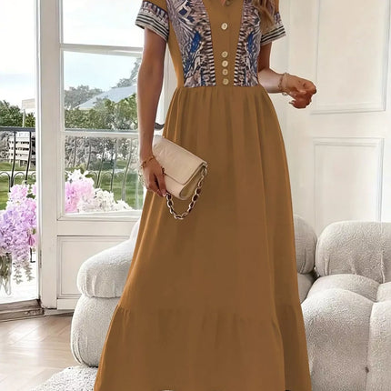 Printed Button-Front Maxi Dress