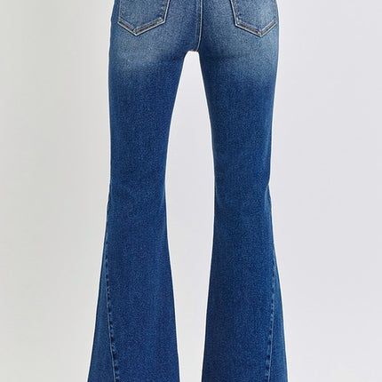 RISEN Distressed Button-Fly Flare Jeans