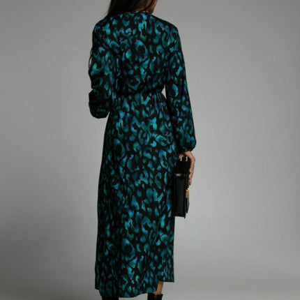 Slit Printed Surplice Long Sleeve Dress