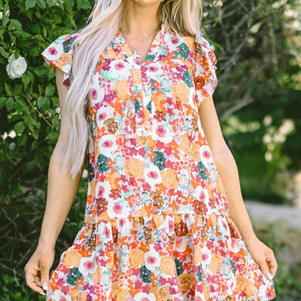 Ruffled Printed Cap Sleeve Mini Dress