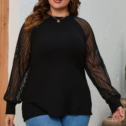 Plus Size Round Neck Long Sleeve Blouse