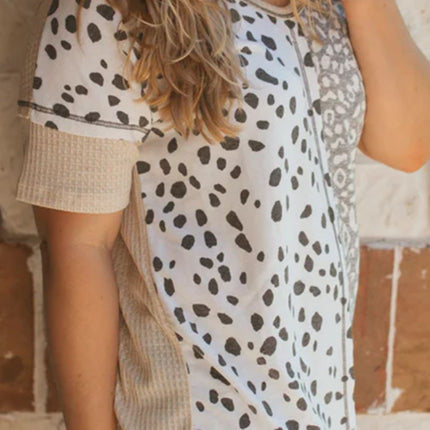 Plus Size Leopard V-Neck Short Sleeve T-Shirt