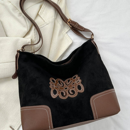 Suede Patch Adjustable Strap Tote Bag