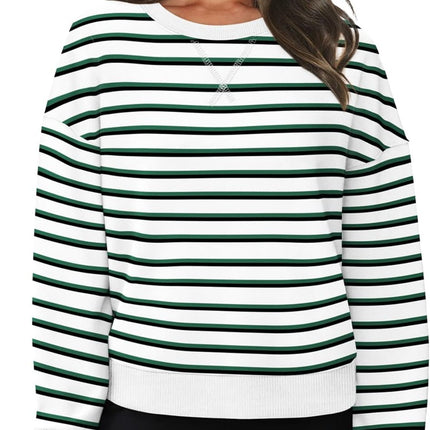 Lovelet Striped Round Neck Long Sleeve Sweatshirt