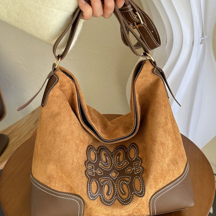 Suede Patch Adjustable Strap Tote Bag