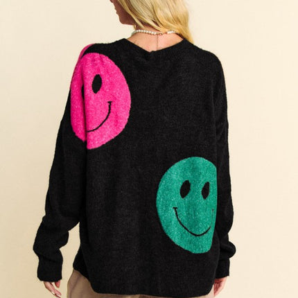 Davi & Dani Contrast Smile Round Neck Oversize Sweater