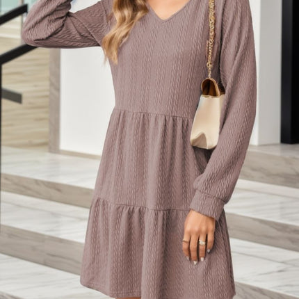 V-Neck Long Sleeve Mini Dress