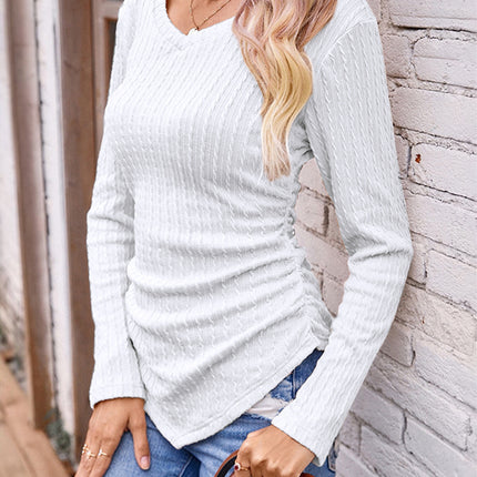 Full Size Ruched V-Neck Long Sleeve T-Shirt