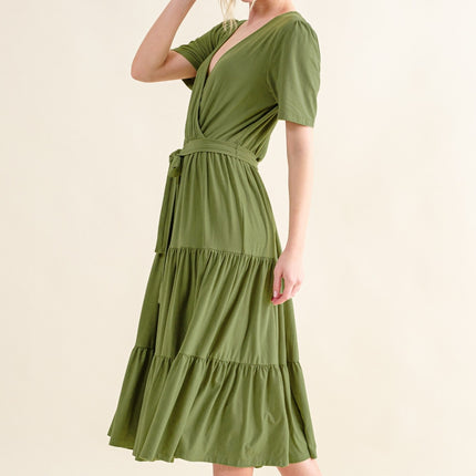 And The Why Soft Short Sleeve Tiered Midi Dress