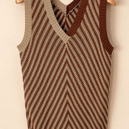 Striped Contrast V-Neck Sweater Vest