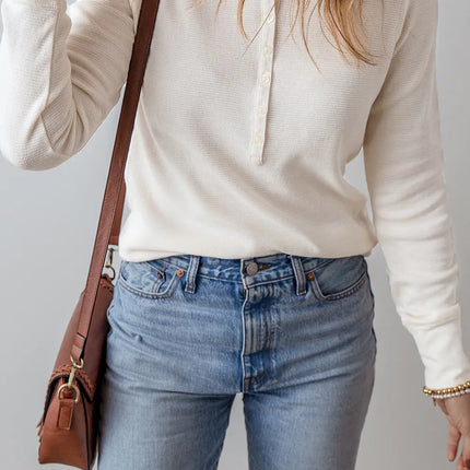 Half Button Long Sleeve Top