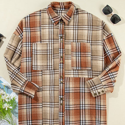 Plaid Snap Down Dropped Shoulder Shacket