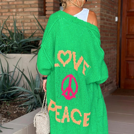 Letter Dropped Shoulder Long Sleeve Cardigan - Vickie Lynn's