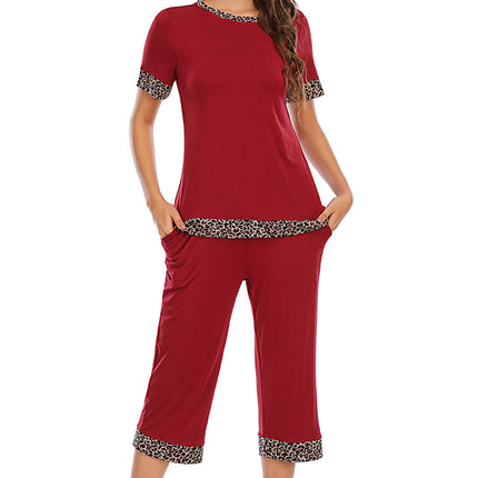 Round Neck Short Sleeve Top and Capris Pants Lounge Set