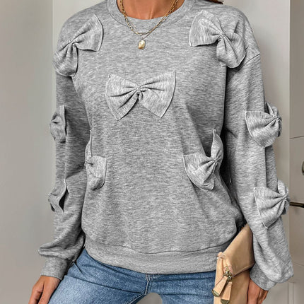 Perfee Bow Round Neck Long Sleeve Sweatshirt