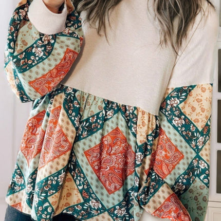 Printed Round Neck Long Sleeve Blouse