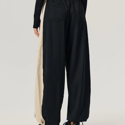 Drawstring Hem Contrast Elastic Waist Pants