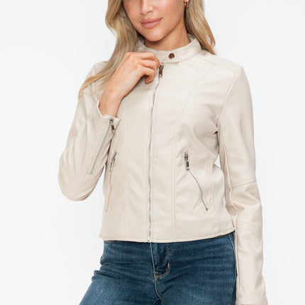 Snobbish PU Leather Zip Up Jacket with Pockets