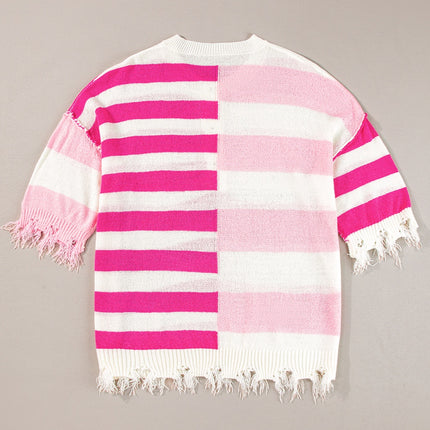 Striped Round Neck Half Sleeve Knit Top