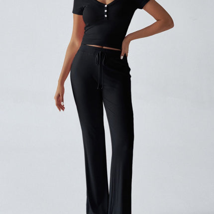 Devine Short Sleeve Top and Drawstring Pants Set