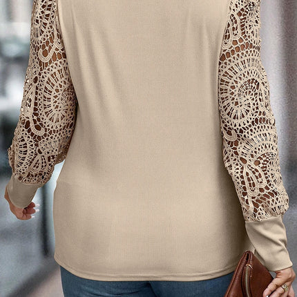 Plus Size Openwork Scoop Neck Long Sleeve Blouse