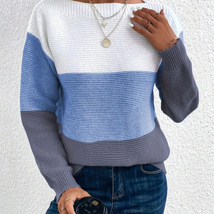 Color Block Boat Neck Sweater