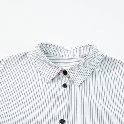 Pocketed Striped Collared Neck Long Sleeve Shirt