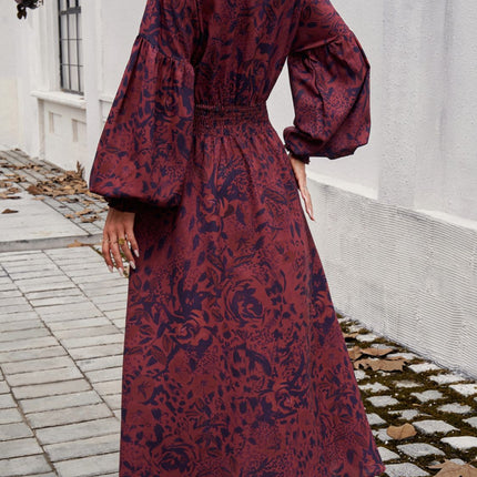 Split Printed Surplice Long Sleeve Midi Dress