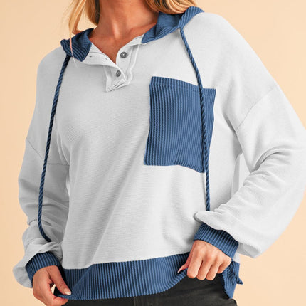 Corded Color Block Drawstring Hoodie