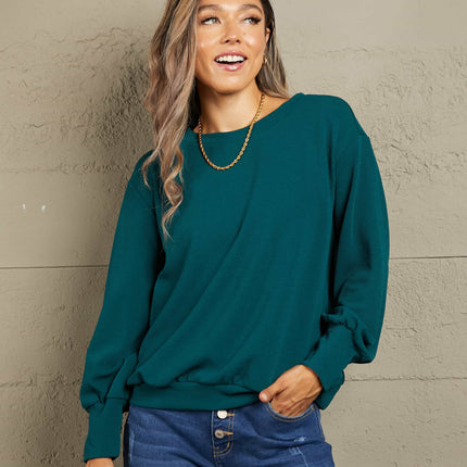 Double Take Round Neck Dropped Shoulder Pullover Sweater