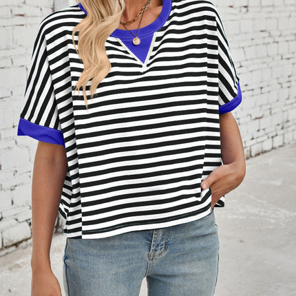 Lovelet Striped Round Neck Short Sleeve T-Shirt