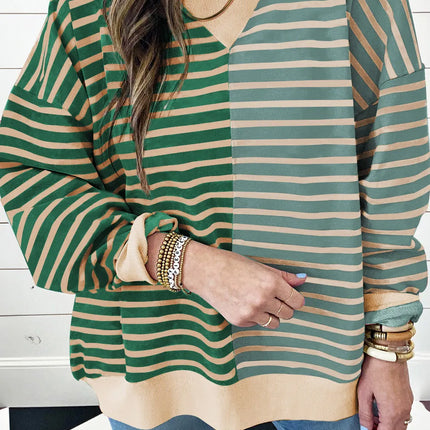 Contrast Stripes Round Neck Long Sleeve Sweatshirt