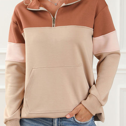 Color Block Quarter Zip Long Sleeve Sweatshirt