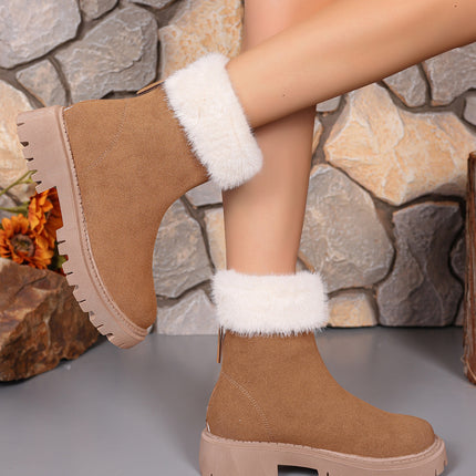 Faux Fur Trim Suede Platform Boots