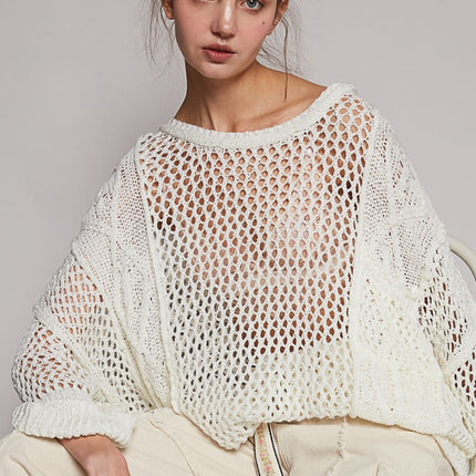 POL Openwork Long Sleeve Knit Cover Up