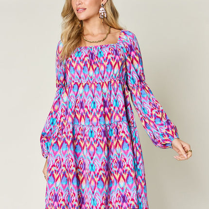 Double Take Full Size Printed Long Sleeve Dress