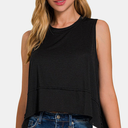 Zenana Exposed Seam Slit Round Neck Tank