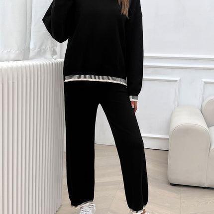 Devine Round Neck Dropped Shoulder Top and Pants Sweater Set