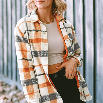 Plaid Snap Down Collared Neck Shacket
